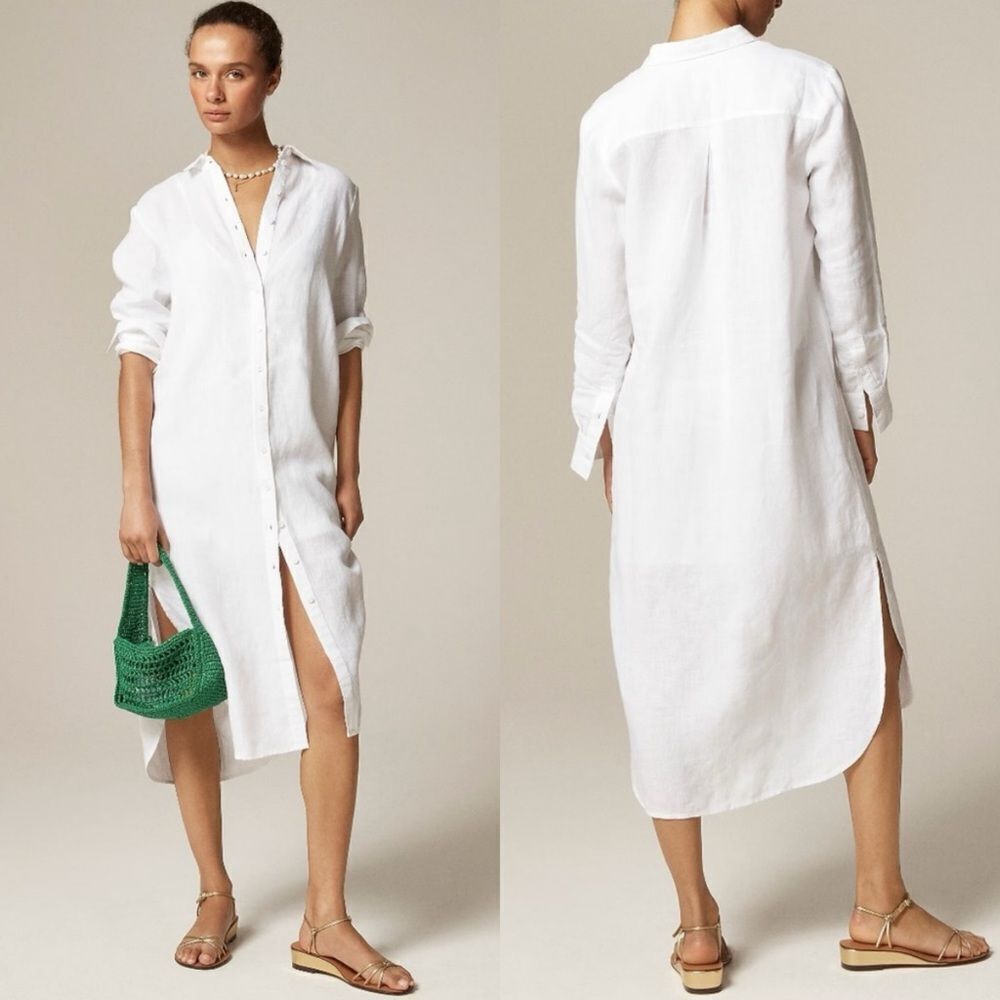 NWT J CREW Tunic shirt-dress in linen in white
